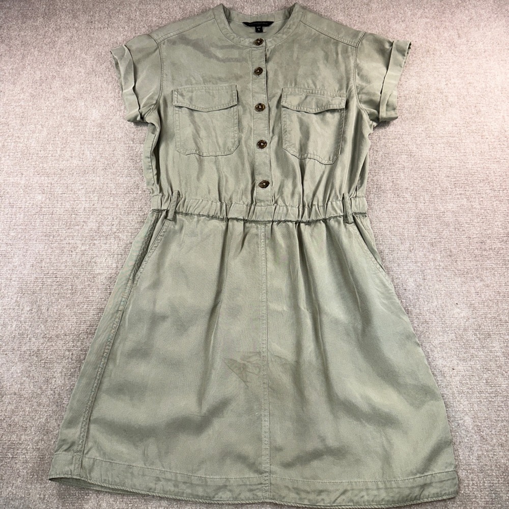 Banana Republic Olive Green Utility Shirt Dress Petite Small Button Front Pocket